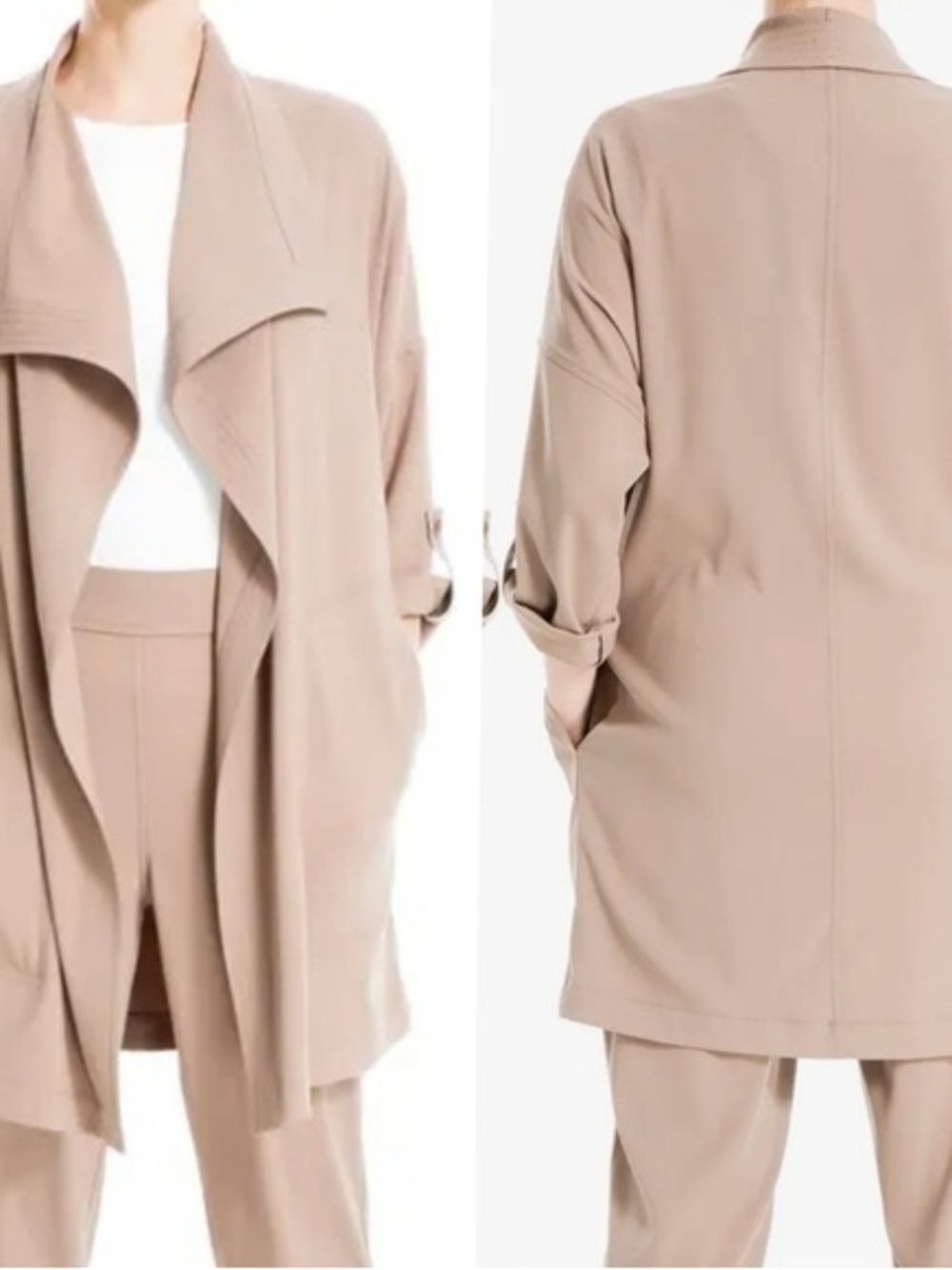 NWOT Max Studio Light Beige Open Front Blazer Jacket Size M